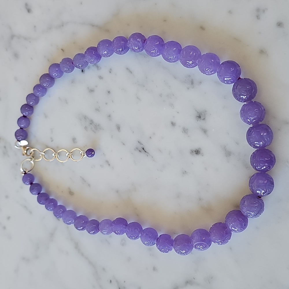 🪻HP🪻Lavender Jade Hand-Knotted Necklace 925 Chain - Picture 11 of 14